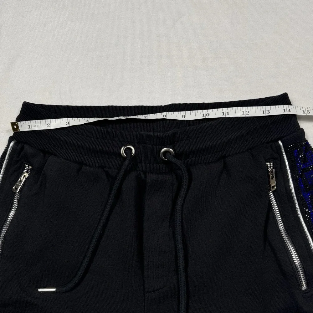Avenue George V Paris Blue Rhinestone Studded‎ Sides Mens Medium Black Shorts